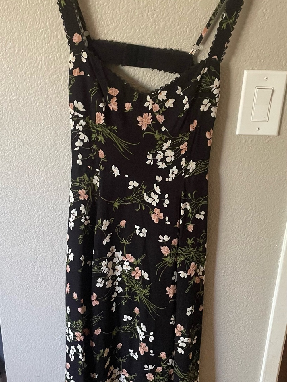 Reformation-Black Floral Women’s Midi Dress with Pink & White Blooms